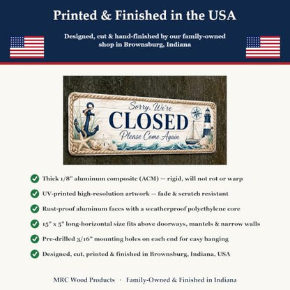 Closed Coastal Business Sign — Metal Open/Closed Storefront Sign for shop - style: CLOSED