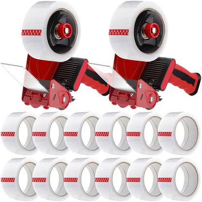Dunzoom 2 Pack Packing Tape Dispenser Gun, 12 Rolls 2 Inch, Black and Red - color: Black and Red