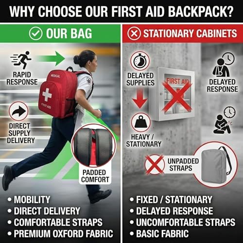 NOVO First Aid Backpack Empty, Medical Backpack, Red Emergency Backpack Bag