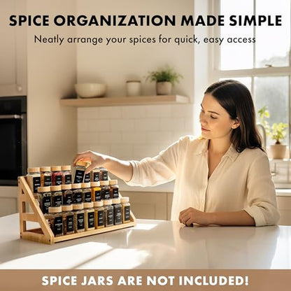 EDELHAUS 3 Tier Bamboo Spice Rack Organizer for Cabinet, Fits 24 Jars - color: Standing Rack