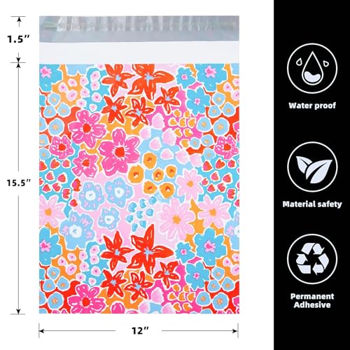POLYSELLS 50pcs 12x15.5 Inches Poly Mailers Waterproof & Tear Resistant Mailing Envelopes, Cute Small Business Bags for Clothes, Gifts - Flowers - color: Flowers, size: 12"x15.5" 50 PCS