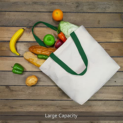 TOPDesign 2-Pack Canvas Tote Bags with Magnetic Snap, Reusable Grocery Shopping Bags, DIY Your Creative Designs - color: Natural / Green