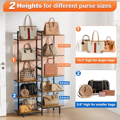 Aquzee 5 Tier Purse Shelf, Purse Organizer for Closet - color: Brown