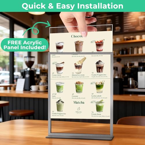 2pack Tabletop 8.5"x11" Metal Acrylic Sign Holder with Stainless Steel T Shape Double Sided Menu Display Stand for Office Store Restaurant Hotels (Natural stainless steel) - color: Natural stainless steel
