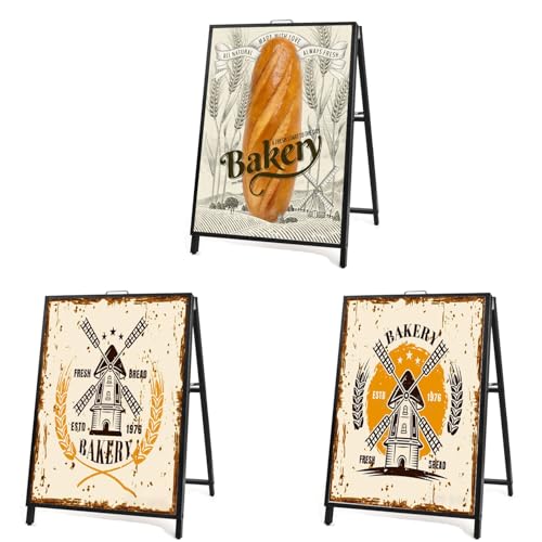 USCNC 3 PACK 24 x 36 Inch A Frame Sign Double-Sided Folding Sandwich Board Heavy Duty Slide-in Sidewalk Signboard for Outdoor Street Advertising Poster(Frame only，No white board) - color: Black-3PACK Double-Sided
