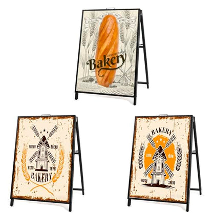 USCNC 3 PACK 24 x 36 Inch A Frame Sign Double-Sided Folding Sandwich Board Heavy Duty Slide-in Sidewalk Signboard for Outdoor Street Advertising Poster(Frame only，No white board) - color: Black-3PACK Double-Sided
