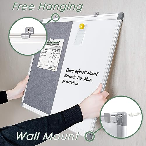 SWANCROWN Bulletin Board White Board Combo, 24 x 18 in, Aluminum Frame - color: Grey-vertical, size: 24"W x 18"H