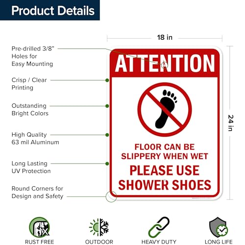 Attention Floor Can Be Slippery When Wet Sign, 18x24 Inches, Rust Free .063 Aluminum, Fade Resistant, Made in USA by My Sign Center - size: 18x24 Aluminum