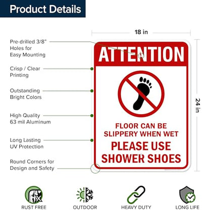 Attention Floor Can Be Slippery When Wet Sign, 18x24 Inches, Rust Free .063 Aluminum, Fade Resistant, Made in USA by My Sign Center - size: 18x24 Aluminum