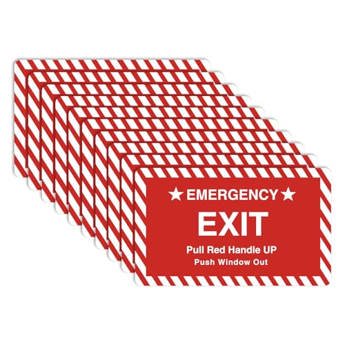 10 Pack 3X4" Car Vehicle School Bus Train Red Hanle Emergency Exit Notice Warning Caution Signs Decal Sticker-Pull Red Handle Up,Push Window Out red