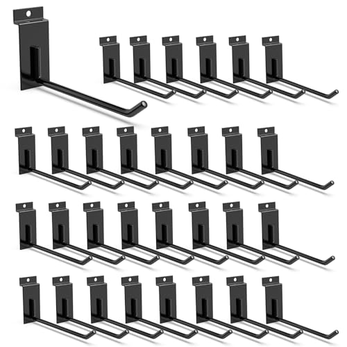 3-H Slatwall Straight Hooks 30PC,7 Inch,Extra Large Thick Backplate - color: Black, size: 7"x30
