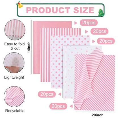 BEISHIDA 100 Sheets Pink White Tissue Paper Bulk for Gift Wrapping Gift Bag - color: 5dpinks100