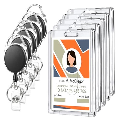 5 Pack Retractable Badge Reel Set with Clear Vertical ID Holders - style: 5 Set Acrylic Material