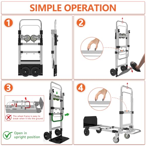 3-in-1 Folding Hand Truck, 500 lb Heavy Duty Steel Dolly - color: Silver