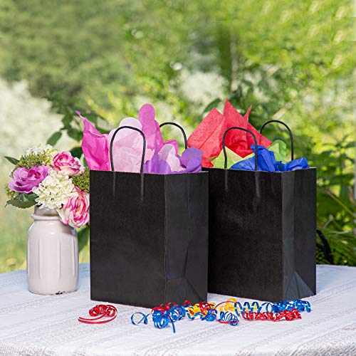 Black Paper Bags with Handles Bulks 8 X 4.5 X 10.5 [50 Bags]. Ideal for Shopping, Packaging, Retail, Party, Craft, Gifts, Wedding, Recycled, Business, Goody and Merchandise Kraft Bag