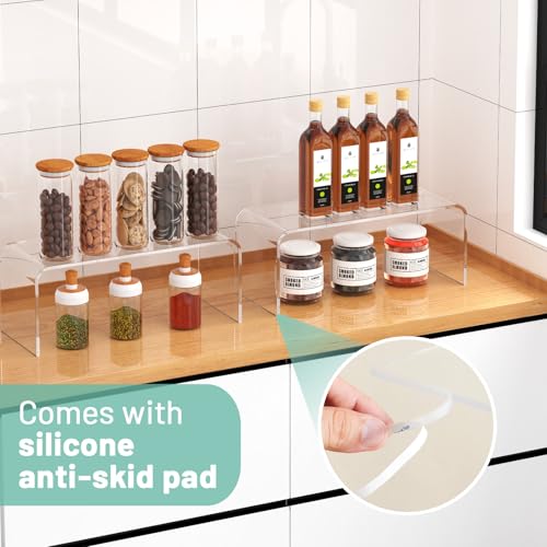 Clear Cabinet Shelf Organizers, 2 Pack Shelf Risers Kitchen Cabinets, Spice Rack for Dishes, Soda Cans and Cup（11.8 x 4.72 x 4.72 Inch） - size: 2 Pack