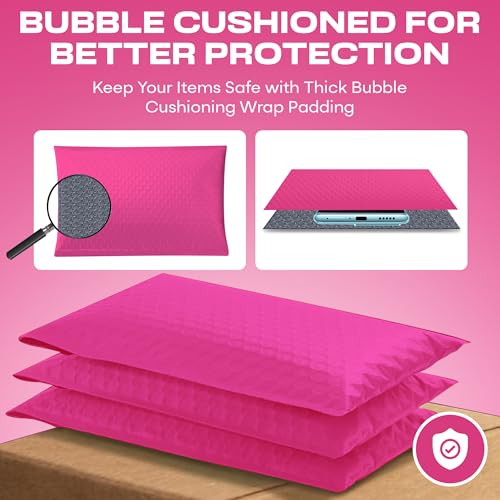 Hot Pink Bubble Mailers 4x8, Self Seal Poly Padded Envelopes #000, 500 Pack - color: Hot Pink, size: 4"x8" / 500 Pack