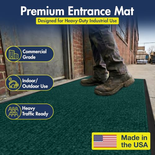 Notrax 109 Industrial Door Mat, 3' x 6' Green, Made in the USA - color: Hunter Green, size: 3' x 6' (Rectangular)