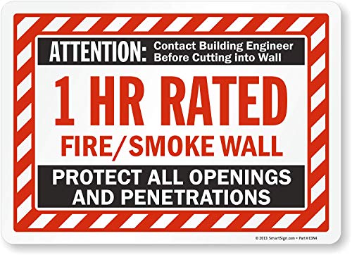 SmartSign - S-8937-EU-10x14-D1 Attention - 1 Hr Rated Fire / Smoke Wall Label by | 10" x 14" Laminated Vinyl 10" x 14" Laminated Vinyl - Fire/Smoke Wall Label - color: 10" x 14" Laminated Vinyl - Fire/Smoke Wall Label