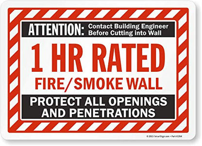 SmartSign - S-8937-EU-10x14-D1 Attention - 1 Hr Rated Fire / Smoke Wall Label by | 10" x 14" Laminated Vinyl 10" x 14" Laminated Vinyl - Fire/Smoke Wall Label - color: 10" x 14" Laminated Vinyl - Fire/Smoke Wall Label