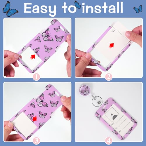3 Pack Butterfly Badge Holder with Retractable Reel, Vertical Id Case - color: Butterfly