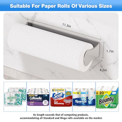 Paper Towel Holder Under Cabinet, Wall Mount, Stainless Steel, Silver - color: Silver