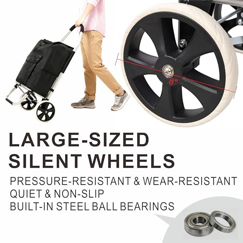 Foldable Utility Cart, 40L Rolling Shopping Cart with Wheels, Waterproof Removable Bag, Collapsible Trolley for Groceries Office Laundry Craft Show Travel (Black-2 Wheels) - color: 2 Wheels / Black