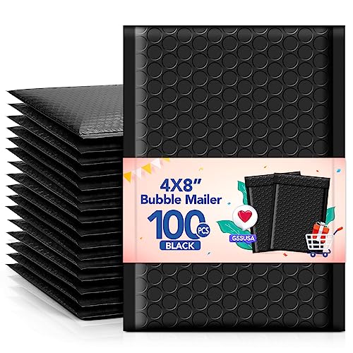 GSSUSA Black Bubble Mailers 4x8 100 Pack, Self Seal Padded Envelopes - color: Black, size: 4x8 100PC