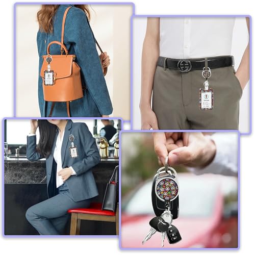 Halloween Sugar Skull Cat Badge Holder with Retractable Reel Clip,Day of the Dead Lanyards for Id Badges,Plastic Case with Carabiner Clip Vertical ID Card Protector for Women Student Office Gifts - color: Sugar Skull Cat Day of the Dead