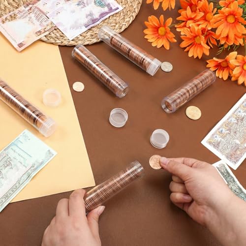 40 Pcs Coin Storage Tube, Plastic Round Clear Penny Coin Tube with Screw Lid, Penny Coins Holder Container Organizer for Coins Collection Supplies Bank Rolls