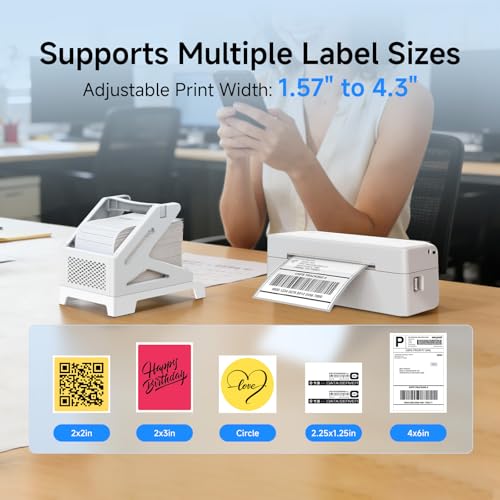 Bluetooth Thermal Label Printer w/ Stand, 4x6 Shipping Label Printer - color: White