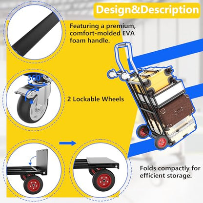 Dolly Hand Trucks,Folding Hand Truck 600 LB,Dolly Cart with Wheels Fold and Stretch Hand Truck for Moving Heavy Loads in Storehouse,Offices,Homes and Shopping