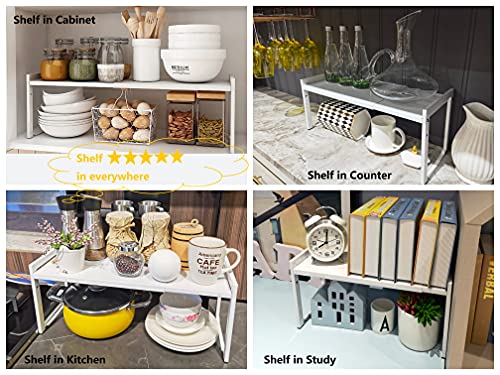 Expandable Cabinet Shelf 7.9"D Adjustable Countertop Riser Metal Rack White - color: White, size: 7.9"D (normal) - 1 Pack