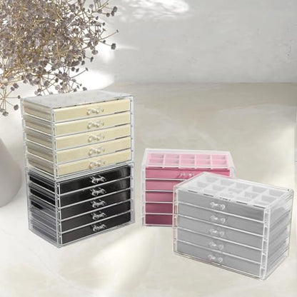 GUOER Earring Organizer, Acrylic Jewelry Box with 5 Drawers for Women, Pink - color: Pink