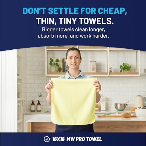 Microfiber Wholesale MW Pro 16x16 Commercial Cleaning Rags - Professional Janitorial Supplies for Dusting, Office & Heavy Duty Cleaning - Multi-Surface Dusters (Yellow, 12-Pack) - color: Yellow