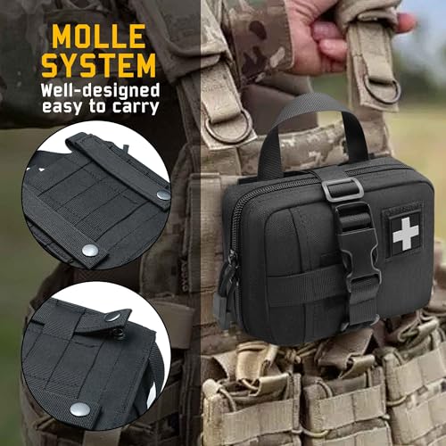 Tactical Ifak Trauma Kit - Emergency First Aid Bleeding Control Kit, Snake Bite & Bee Sting Supplies, Venom Extractor Pump - color: Black