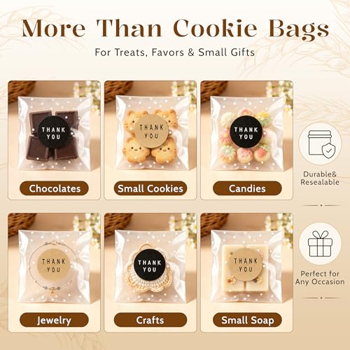 NPLUX Halloween Cellophane Treat Bags, 100 Pack 4x6 in for Gifting - color: White Polka Dot, size: 4x6 Inch (Pack of 100)