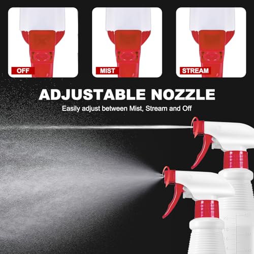 Plastic Spray Bottles 4 Pack, 24 Oz, Mist & Stream, Heavy Duty HDPE Sprayer Bottle, Leak Proof Empty Spraying Water Bottle for Cleaning Solutions, Planting, Car Detail, Pet Training with Measurement