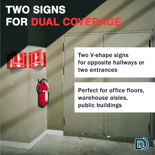 Fire Extinguisher Sign with Arrow, 3D Acrylic V Sign, Wall Mount, 2 Pack - color: Red Acrylic - Pack of 2