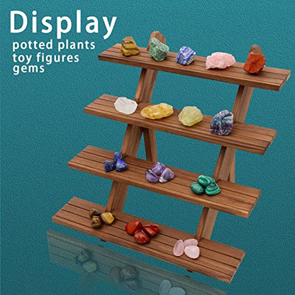 51pcs 4-Tier Wood Earring Display Stand, Retail Display Riser Earring, Ring Holder Stand, Removable Countertop Small Merchandise Display Stand with 50 Pcs Earring Card (Light brown) - color: 4 Tier
