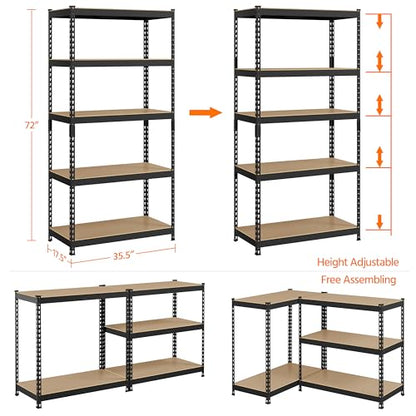Topeakmart 5 Tier Metal Storage Shelving Unit, 35.5x17.5x72 Inch Black - color: Black, size: 35.5 x 17.5 x 72 Inch