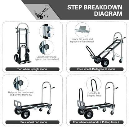 3 in 1 Convertible Hand Truck Dolly Cart with Wheels (Black) - color: Black