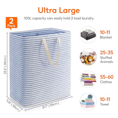 Lifewit 100L Large Laundry Baskets, Laundry Hampers Bags, 2 Pack, Grey&Blue - color: Grey-Blue, size: 100L