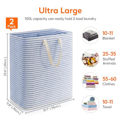 Lifewit 100L Large Laundry Baskets, Laundry Hampers Bags, 2 Pack, Grey&Blue - color: Grey-Blue, size: 100L