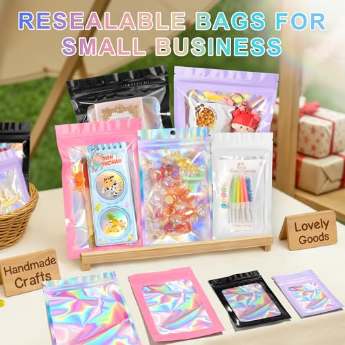 ANZNKU 100PCS Holographic Mylar Bags, Resealable Smell Proof 2.4x3.9 - color: 5 Colors, size: 2.4 x 3.9 Inch