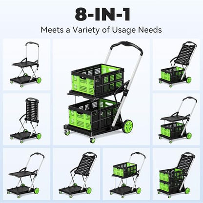 Folding Shopping Cart, 200 lb Capacity Utility Cart with Wheels - color: Green