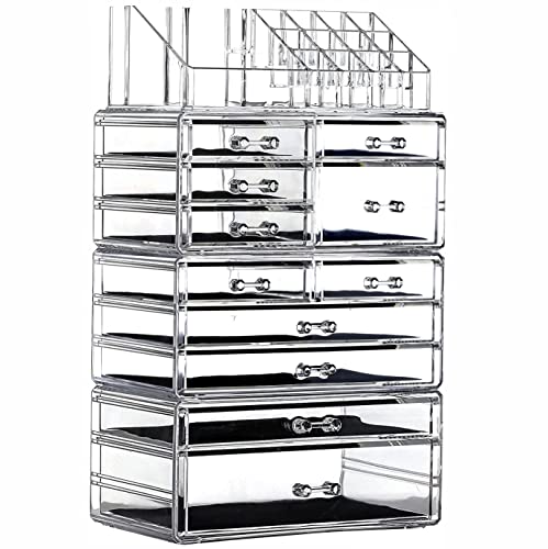 Cq acrylic 4 Pack Clear Makeup Organizer Countertop,Stackable 11 Drawers Skincare Organizer,Cute Skin Care Organizer for Vanity Hair Clip,Jewelry,Beauty Product Desk and Make Up Organizers for Vanity - size: 11 Drawers
