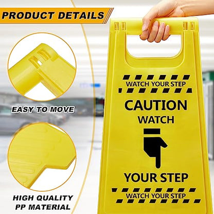 3 Pcs 24" Caution Watch Your Step Sign, Wet Floor Signs, Bright Yellow
