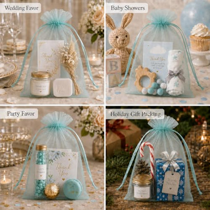 Jexila 100 Pack Teal Organza Gift Bags 5X7 Satin Drawstring Mesh Gift Pouch - color: Aqua