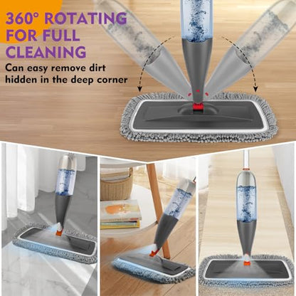Spray Mop for Hardwood Tile Floor Cleaning with Microfiber Washable Pads - color: Grey